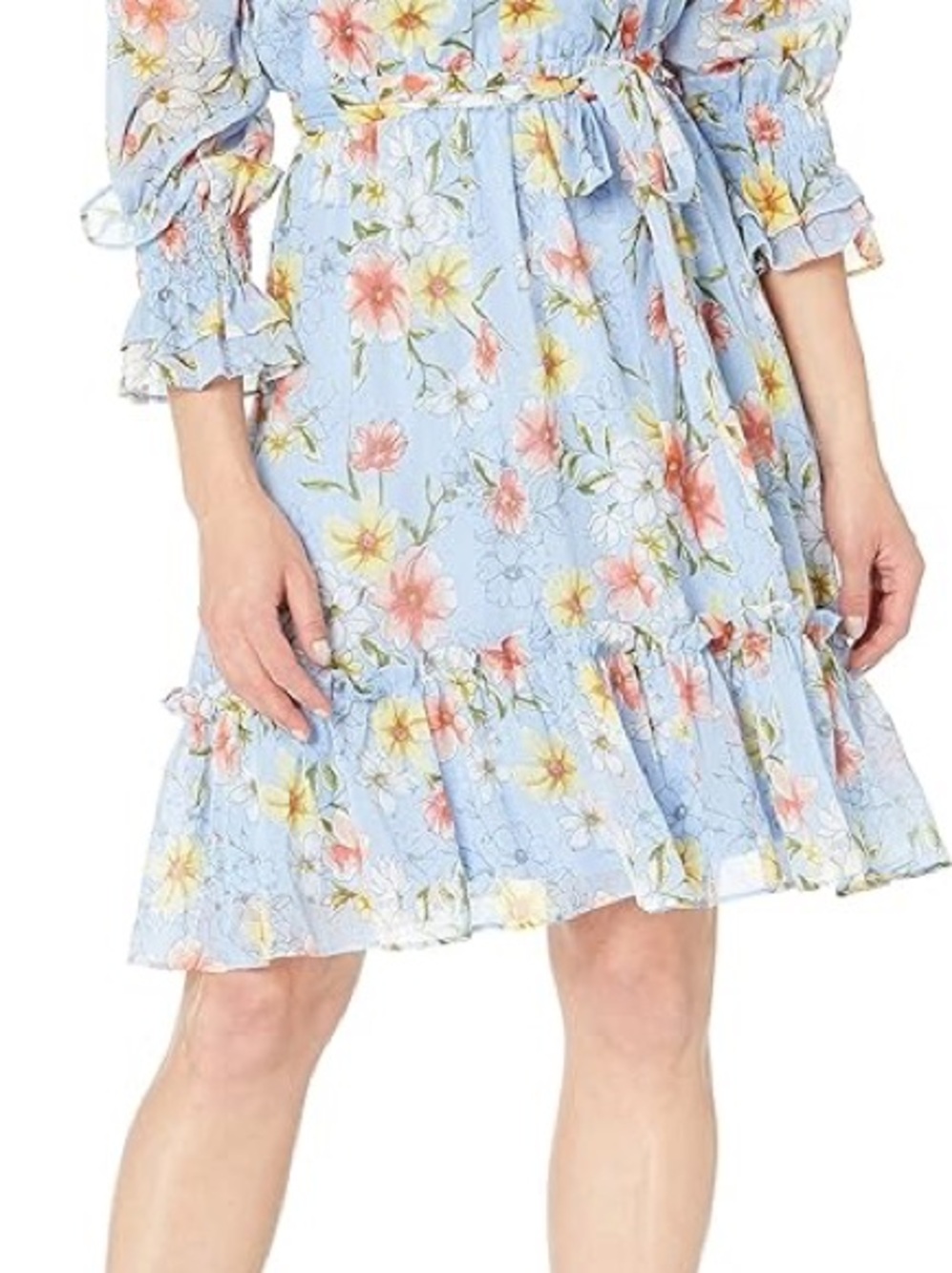 Calvin Klein Light Blue Floral Smocked Waist Dress